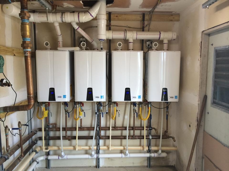 Multiple tankless water heaters connected by HQP